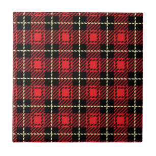 Red Plaid Background Ceramic Tile
