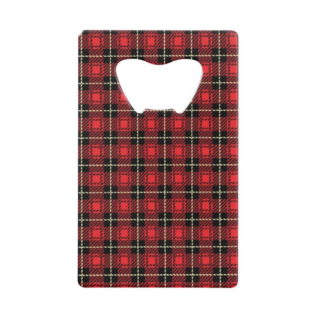 Red Plaid Background Credit Card Bottle Opener (Front)