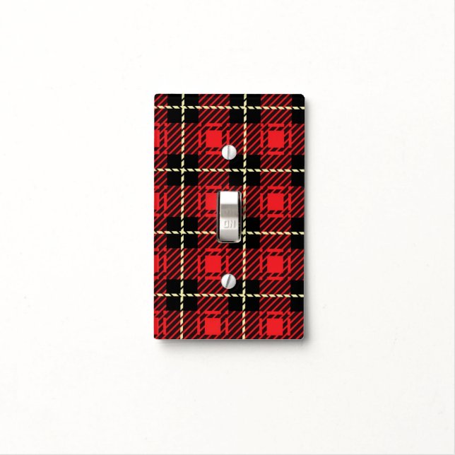 Red Plaid Background Light Switch Cover (In Situ)