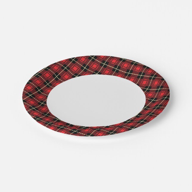 Red Plaid Background Paper Plates (Angled)