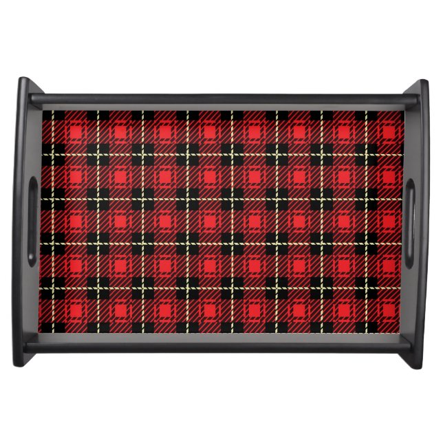 Red Plaid Background Serving Tray (Front)