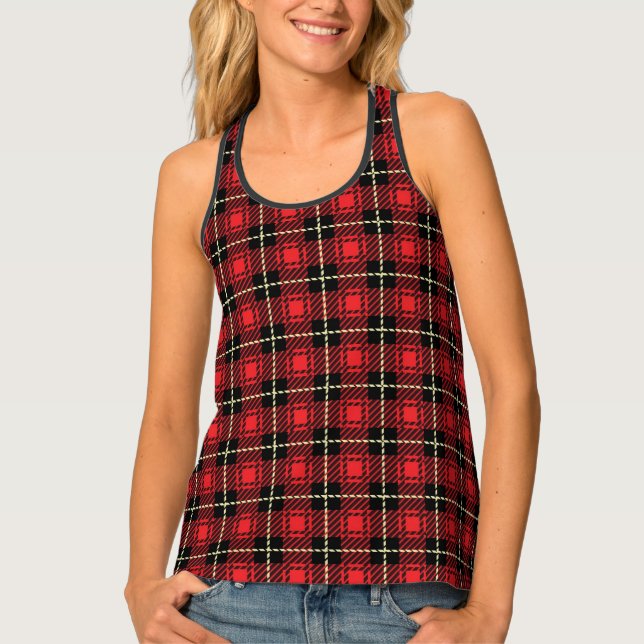 Red Plaid Background Tank Top (Front)