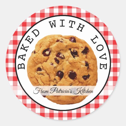 Red Plaid Baked With Love Christmas Cookies Classic Round Sticker