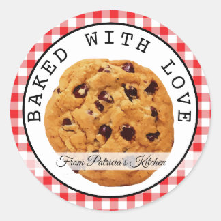 Red Plaid Baked With Love Christmas Cookies Classic Round Sticker