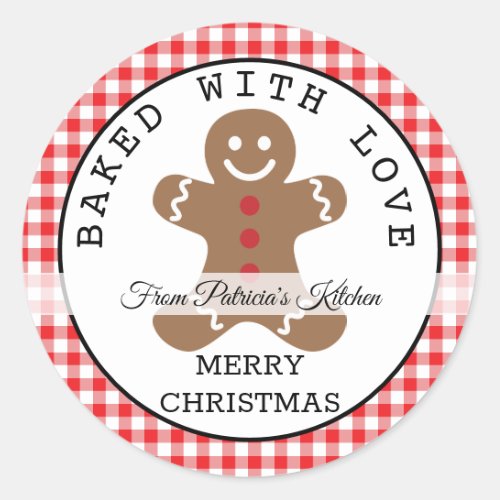 Red Plaid Baked With Love Christmas Cookies Classic Round Sticker