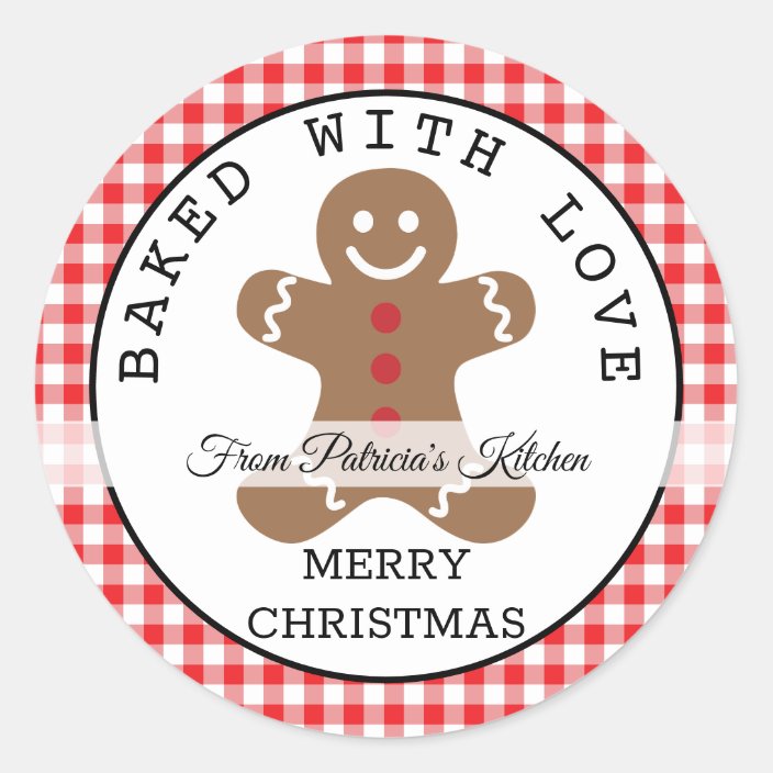 Download Red Plaid Baked With Love Christmas Cookies Classic Round Sticker Zazzle Com