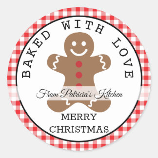 Red Plaid Baked With Love Christmas Cookies Classic Round Sticker