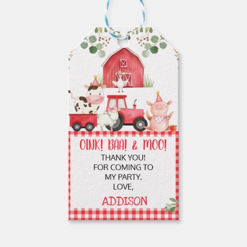 Red Plaid Barn Tractor Farm Birthday Gift Tags