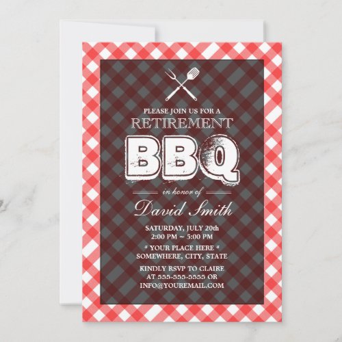 Red Plaid BBQ Retirement Party Invitations