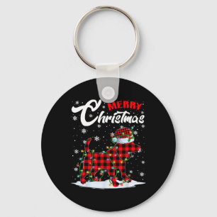Red Plaid Beagle Dog Santa Hat Christmas Tree Ligh Keychain