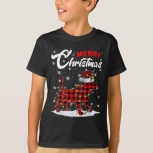 Red Plaid Beagle Dog Santa Hat Christmas Tree Ligh T-Shirt