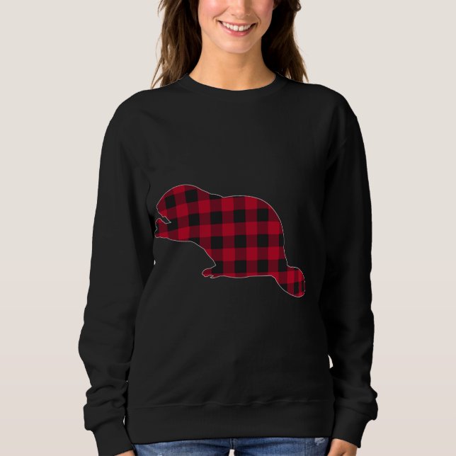 Red Plaid Beaver Christmas Matching Buffalo Family Sweatshirt (Front)