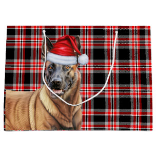 Red Plaid Belgian Malinois Dog Lover Holiday Large Gift Bag