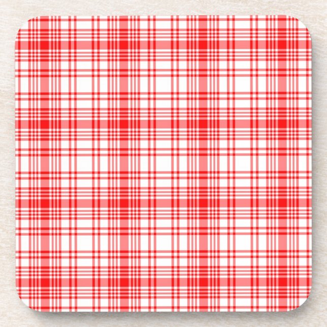 Red Plaid Beverage Coaster (Front)