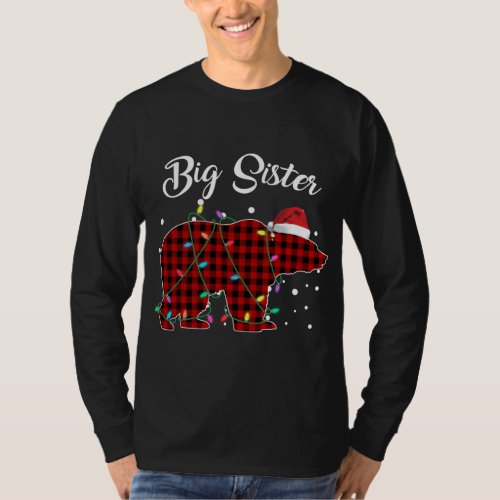 Red Plaid Big Sister Bear Matching Buffalo Pajama T_Shirt