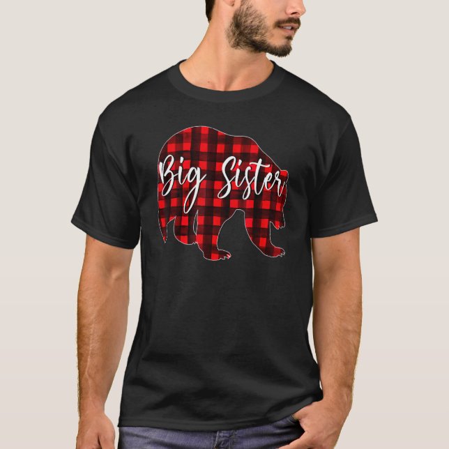 Red Plaid Big Sister Bear Matching Family Christma T-Shirt (Front)