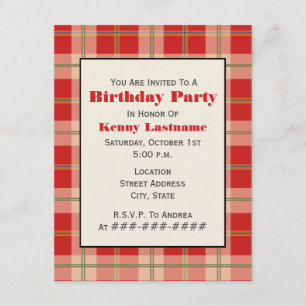 Red Plaid Birthday Party Invitation
