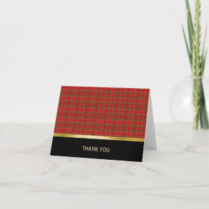 Red Plaid, Black and Gold Folded Thank You Card