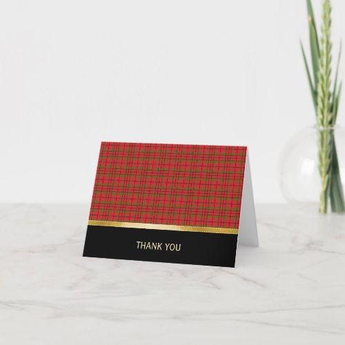 Red Plaid Black and Gold Folded Thank You Card