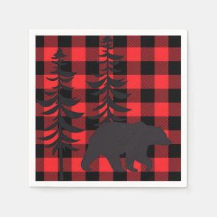 Red Plaid Black Bear Silhouette Napkins