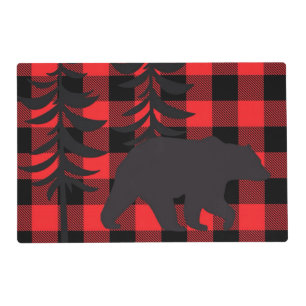 Red Plaid Black Bear Silhouette Placemat