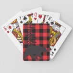 Red Plaid Black Bear Silhouette Playing Cards at Zazzle