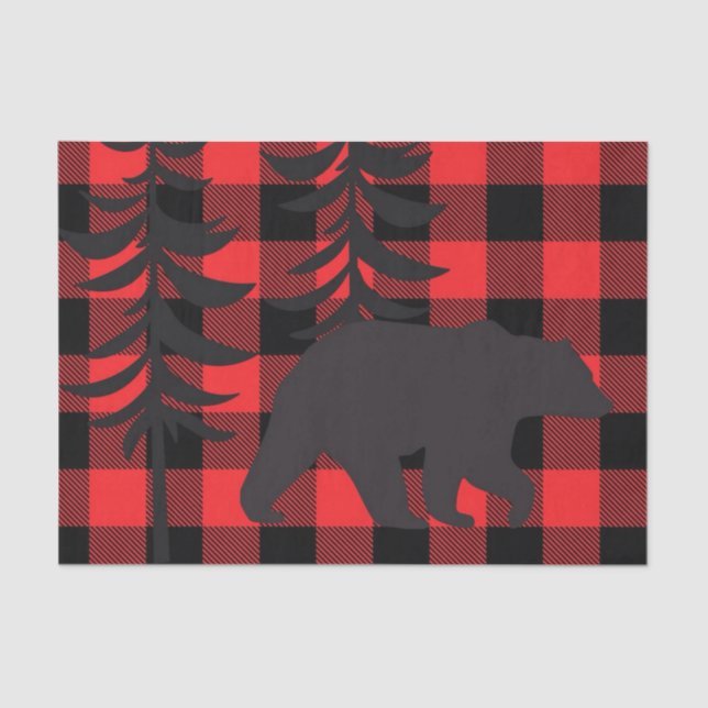 Red Plaid Black Bear Silhouette Tissue Paper (Front)