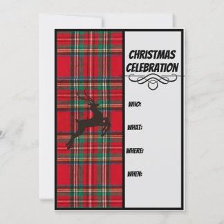 Red Plaid & Black Reindeer Christmas Celebration Invitation