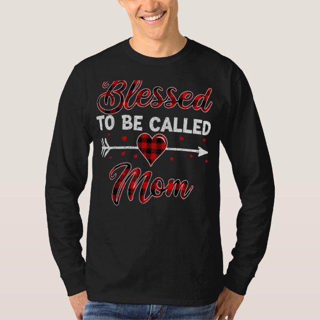 Red Plaid  Blessed To Be Called Mom Mother Tee (Front)