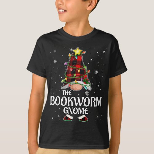 Red Plaid Bookworm Gnome Matching Christmas Pajama T_Shirt