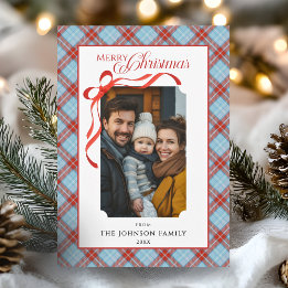 Red Plaid Bow Family Christmas Photo Holiday Card