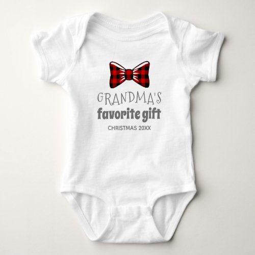 Red Plaid Bow Tie Grandmas Favorite Gift Xmas Baby Bodysuit