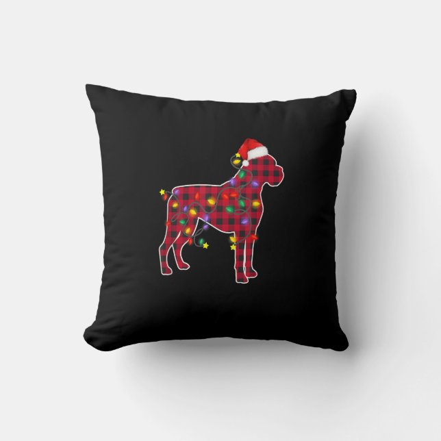 Red Plaid Boxer Dog Christmas Pajamas Family Xmas Throw Pillow (Front)