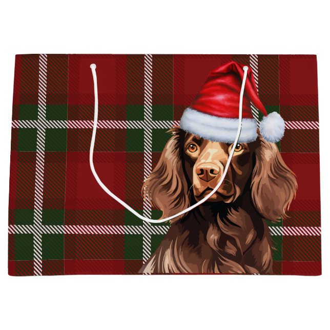 Red Plaid Boykin Spaniel Dog Lover Holiday Large Gift Bag (Front)