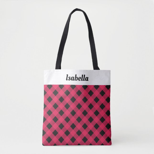 Red Plaid Buffalo Check Christmas Shopping Custom Tote Bag (Front)