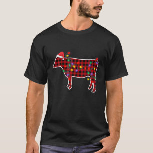 Red Plaid Buffalo Cow Christmas Pajamas Family Gir T-Shirt