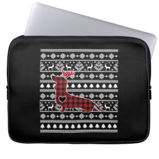 Red Plaid Buffalo Dachshund Dog Christmas Laptop Sleeve