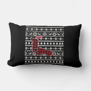 Red Plaid Buffalo Dachshund Dog Christmas Lumbar Pillow