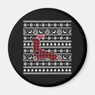 Red Plaid Buffalo Dachshund Dog Christmas Magnet