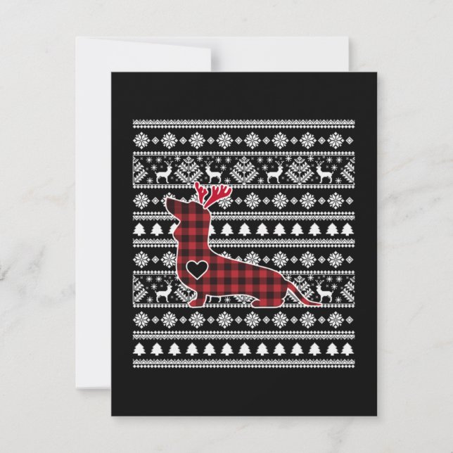 Red Plaid Buffalo Dachshund Dog Christmas Note Card (Front)