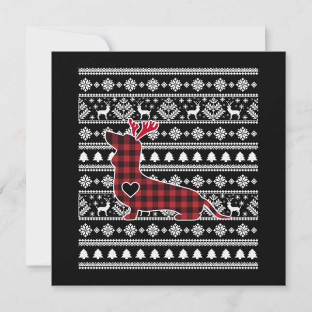 Red Plaid Buffalo Dachshund Dog Christmas Note Card (Front)