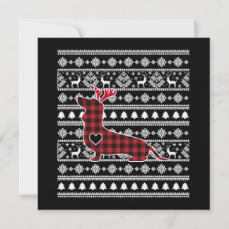 Red Plaid Buffalo Dachshund Dog Christmas Note Card