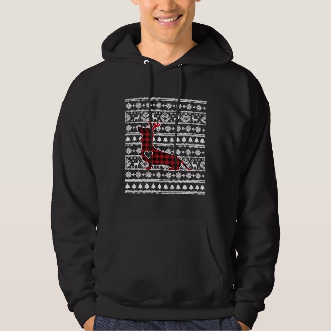 Red Plaid Buffalo Dachshund Dog Christmas Pajamas Hoodie (Front)