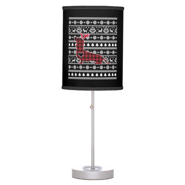 Red Plaid Buffalo Dachshund Dog Christmas Table Lamp (Front)