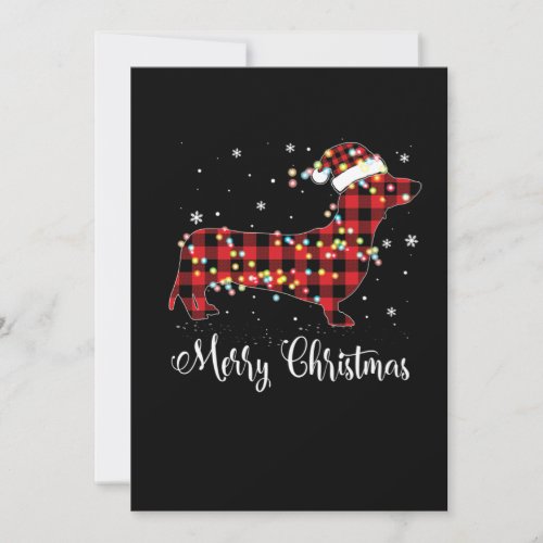 Red Plaid Buffalo Dachshund Merry Christmas Pajama Holiday Card
