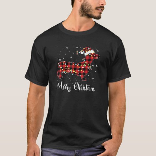 Red Plaid Buffalo Dachshund Merry Christmas Pajama T_Shirt