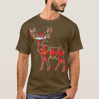 Red Plaid Buffalo Deer Christmas Pajamas Xmas Ligh T-Shirt