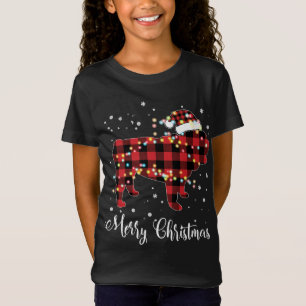 Red Plaid Buffalo English Bulldog Merry Christmas  T-Shirt