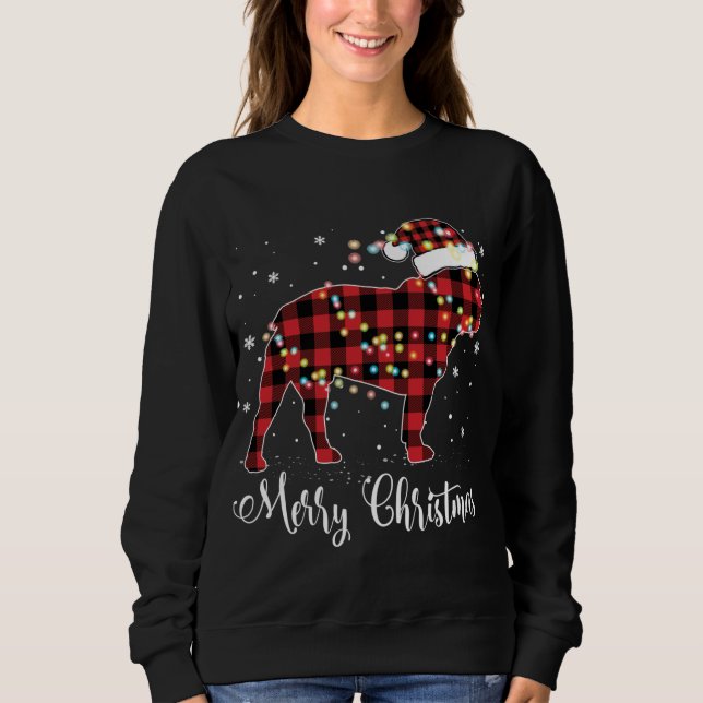 Red Plaid Buffalo French Bulldog Merry Christmas P Sweatshirt (Front)