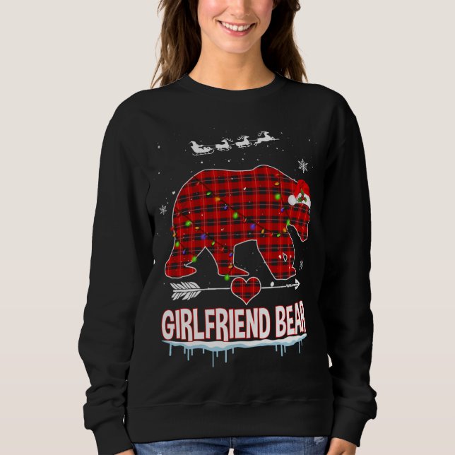 Red Plaid Buffalo Girlfriend Bear Christmas Pajama Sweatshirt (Front)